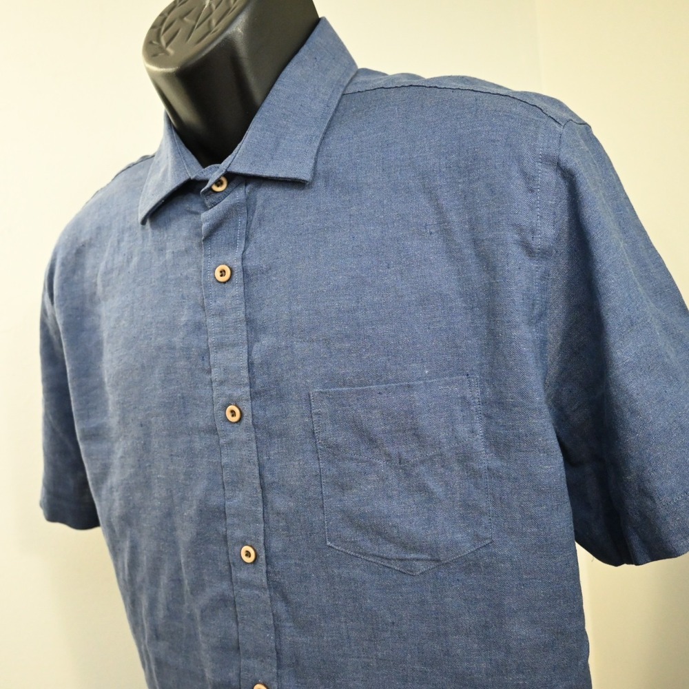 UNTUCKit Dress Shirt Blue 100% Linen Short Sleeve Button Up Mens Size Large